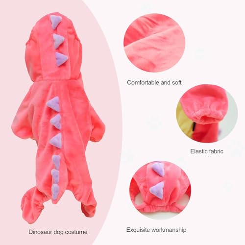 Hotumn Dinosaur Dog Halloween Costume Pet Dino Hoodie for Small Dogs (Small, Pink) - Image 3