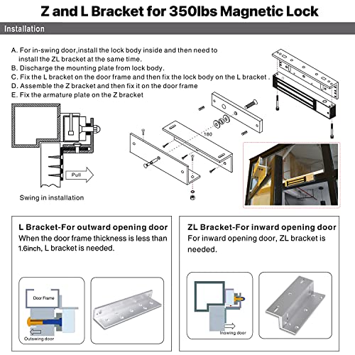 AMOCAM Z and L Bracket for 180KG/350lbs Holding Force Electric Magnetic Lock, Bracket Electromagnetic Lock Matching Bracket for Inward Door Aluminum Alloy Bracket - Image 5
