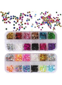 EBANKU Star Glitter Confetti 24 Boxes Colorful Stars Holographic Sequins Laser Glitter Nail Art Flakes Nail Glitter 3D Manicure Decals Nail Decoration  - Image 2