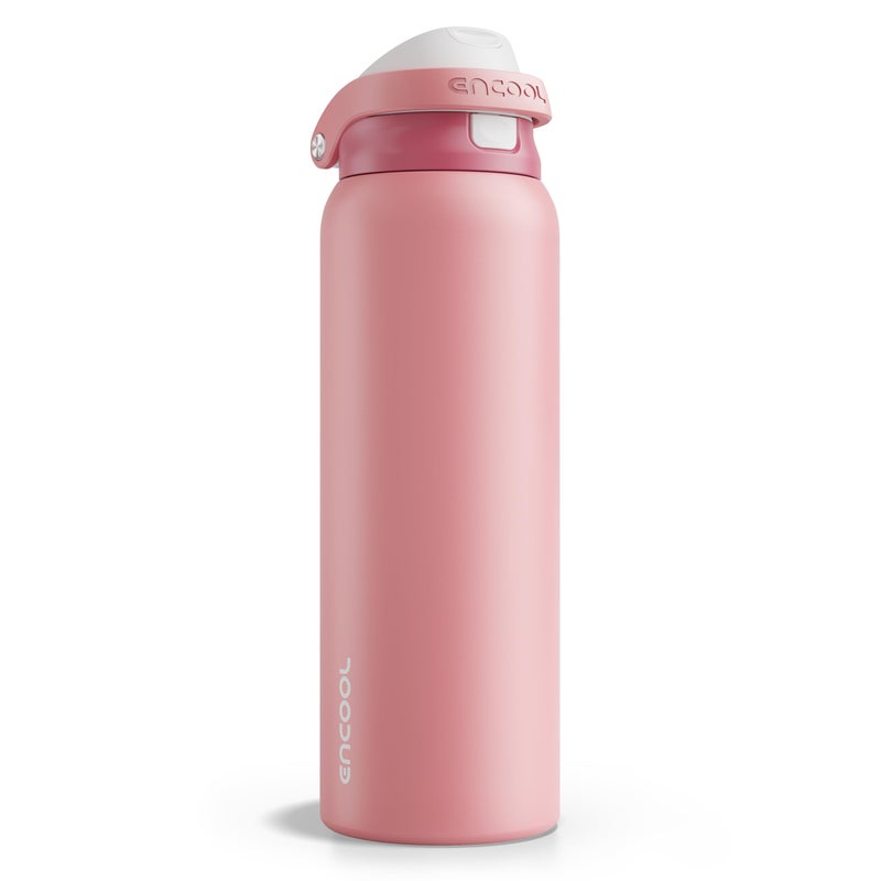 Encool SwiftSip Insulated Stainless Steel Water Bottle with Straw - Leak Proof Sports Water Bottle for School, Travel, Keeps Cold All Day, One-Touch Flip Lid, BPA-Free, 40 oz, Vermilion - Image 1