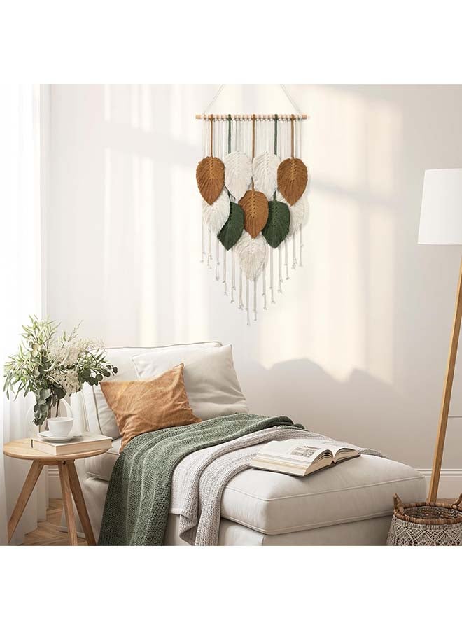 انتيكيانو ريشة مكرمية للتعليق على الحائط بتصميم اوراق شجر بوهو مصنوع يدويا  42 × 75 سم - Image 3