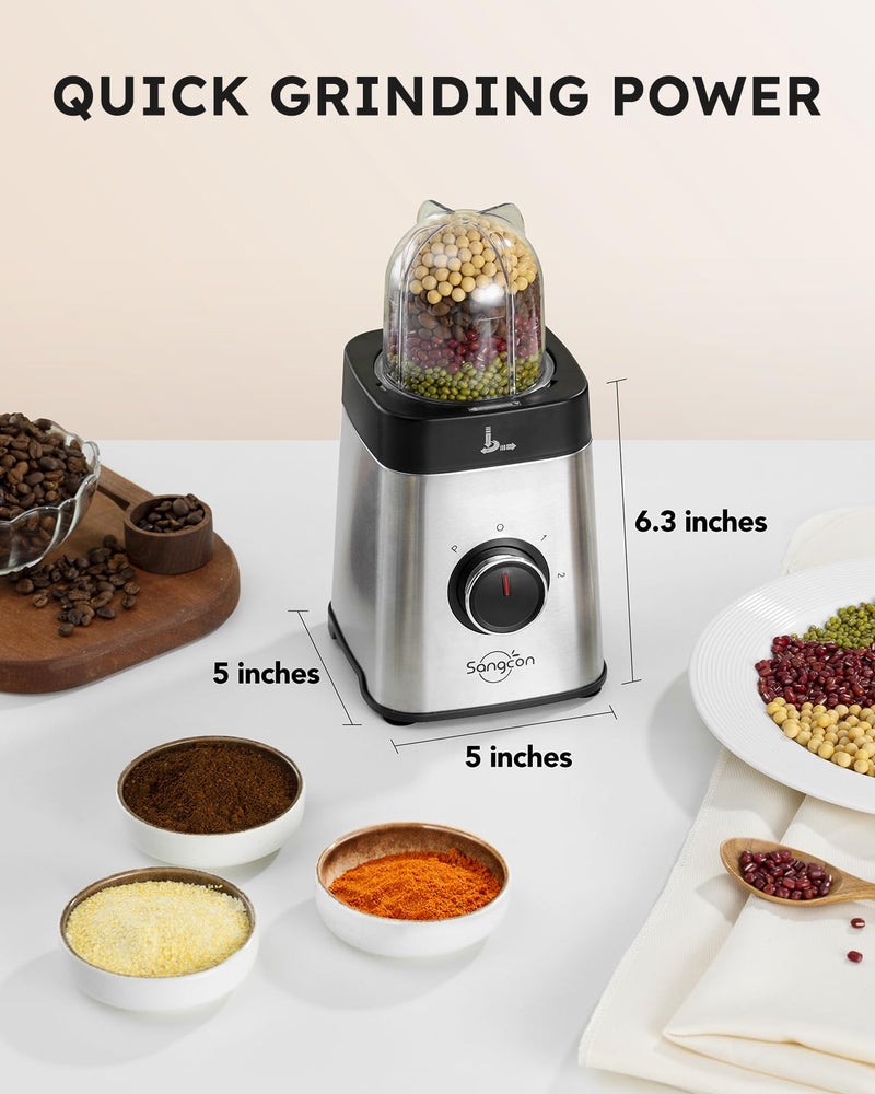 Sangcon Blenders and Food Processor Combo for Kitchen, 5 in 1 Blender for Shakes and Smoothies, Meat Chopped, Grinding & more, 40 oz Jar & 17oz Cup with To-Go Lid, Stainless Steel Silver - Image 4