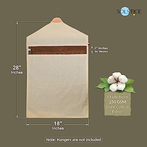 SOLSTICE Hanging Cotton Saree Covers/Bags of 30 x 18 (Inches) For Clothes Storage, Wardrobe Organizer (Hangers Are NOT Included) (Single Pocket - Pack of 6) - Image 2