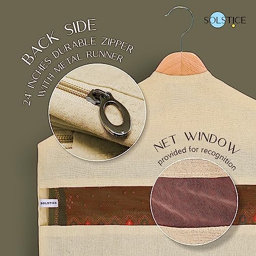 SOLSTICE Hanging Cotton Saree Covers/Bags of 30 x 18 (Inches) For Clothes Storage, Wardrobe Organizer (Hangers Are NOT Included) (Single Pocket - Pack of 6) - Image 4
