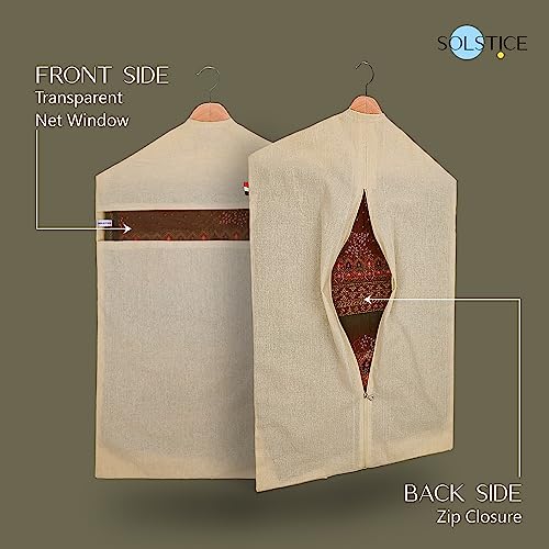 SOLSTICE Hanging Cotton Saree Covers/Bags of 30 x 18 (Inches) For Clothes Storage, Wardrobe Organizer (Hangers Are NOT Included) (Single Pocket - Pack of 6) - Image 3