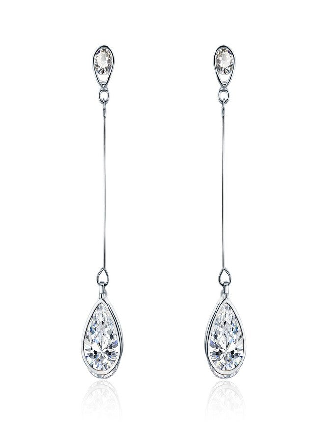 SBLING Platinum-Plated Cubic Zirconia Teardrop Earrings, 3.9 cttw, Teardrop - Image 1