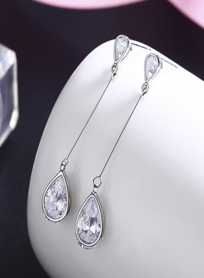 SBLING Platinum-Plated Cubic Zirconia Teardrop Earrings, 3.9 cttw, Teardrop - Image 2
