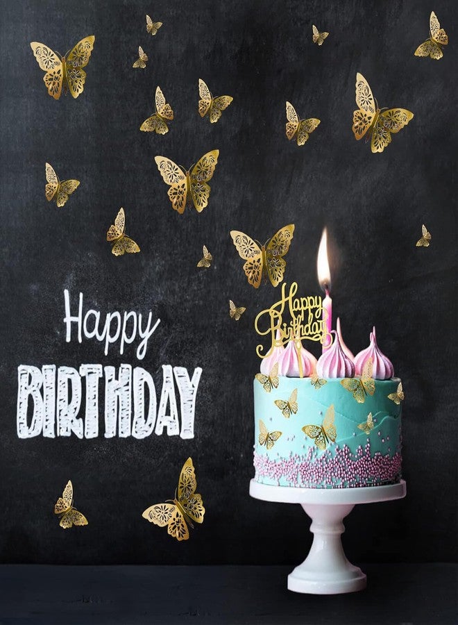 Mvwarj Gold Butterfly Cake Decorations, 24 Pcs 3D Cutout Butterfly Cake Topper for Birthday Party, Wedding Bouquet or Wall Sticker Decoration, 3 Sizes Includes, with 1 Piece Happy Birthday Sign - Image 5