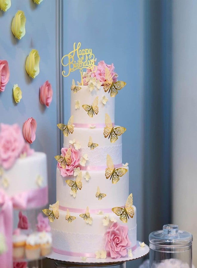 Mvwarj Gold Butterfly Cake Decorations, 24 Pcs 3D Cutout Butterfly Cake Topper for Birthday Party, Wedding Bouquet or Wall Sticker Decoration, 3 Sizes Includes, with 1 Piece Happy Birthday Sign - Image 3