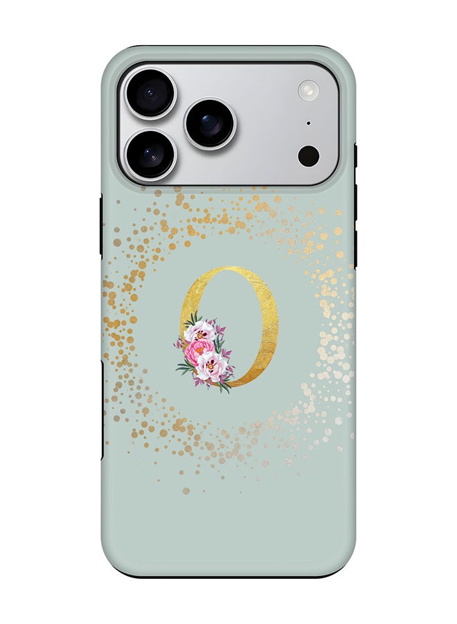 Stylizedd Tough Pro Magnetic Case for iPhone 17 Pro Max, Dual Layer hybrid PC + TPU Mobile Cover Matte - Custom Monogram Floral - O  (Light Grey )