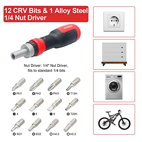 SHARDEN Ratchet Screwdriver 13-in-1 Ratcheting Screwdriver Set Multi Screwdriver Tool All in One with Torx Security, Flat Head, Phillips, Hex, Square and 1/4 Nut Driver - Image 2