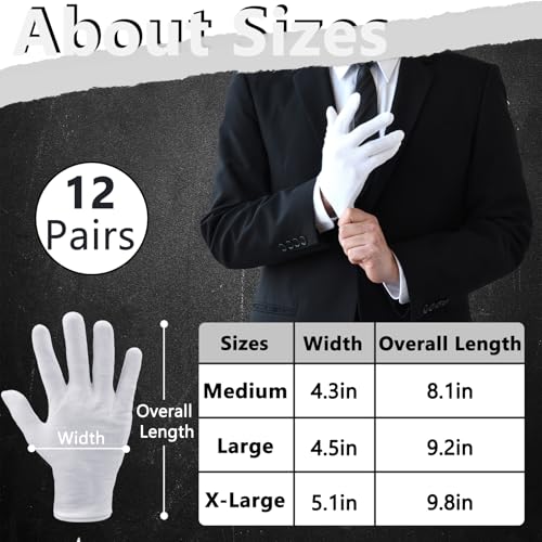 Zealor 12 Pairs White Cotton Gloves Soft Hand Gloves Dust-Free Work for Men Women Art Crafting, Jewelry Handling, BBQ, Eczema Care, Coin Jewelry Watch Inspection, Dry Hands Sleeping, Archiva, Medium - Image 2