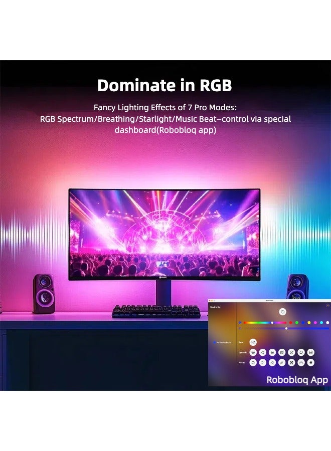 شريط إضاءة ألعاب RGB متزامن - 24 بوصة، مثبت خلف الكمبيوتر - Image 3