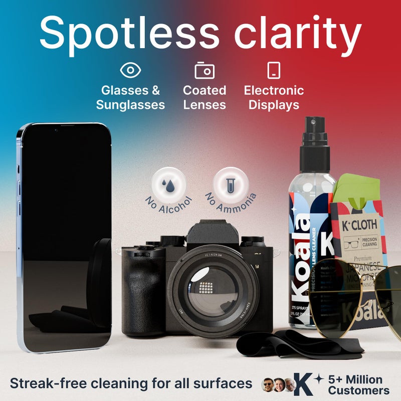 Koala Lifestyle Koala Eyeglass Lens Cleaner Spray Kit | (2x) Glasses Cleaner Bottle + (2x) Microfiber Cloth | Alcohol Free Eyeglasses, Screen, and Camera Cleaning Kit | Made in USA (4 Piece Set)  - Image 2