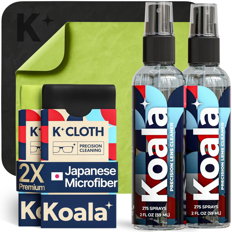 Koala Lifestyle Koala Eyeglass Lens Cleaner Spray Kit | (2x) Glasses Cleaner Bottle + (2x) Microfiber Cloth | Alcohol Free Eyeglasses, Screen, and Camera Cleaning Kit | Made in USA (4 Piece Set)  - Image 1