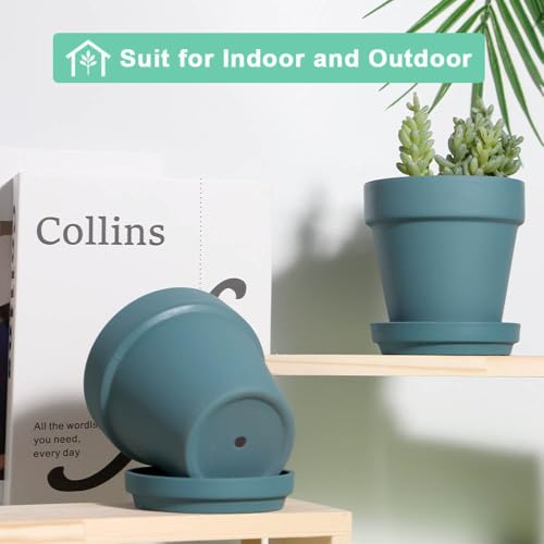 vensovo 6 Inch Steel Blue Terracotta & Clay Pots for Plant with Saucer - 4 Pack Medium Terra Cotta Planter with Drainage Hole, Flowerpot for Indoor Outdoor Plants, Crafts, Wedding Favor - Image 5
