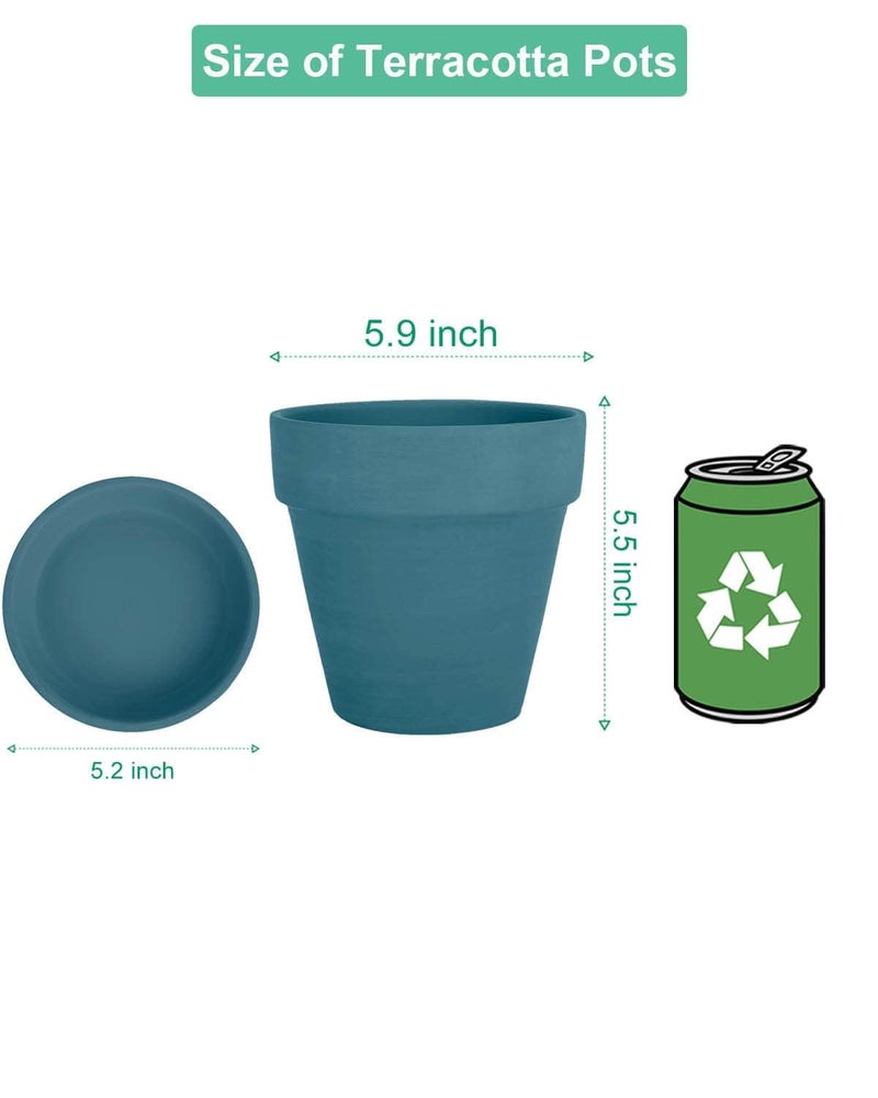 vensovo 6 Inch Steel Blue Terracotta & Clay Pots for Plant with Saucer - 4 Pack Medium Terra Cotta Planter with Drainage Hole, Flowerpot for Indoor Outdoor Plants, Crafts, Wedding Favor - Image 2
