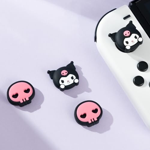WISHAVEN Cute Pocket Monsters Joycon Thumb Grip Caps Compatible with Nintendo Switch, Soft Silicone Joystick Cover for Nintendo Switch/OLED/Lite Controller, 4PCS (Skull & Troublemaker Rabbit) - Image 5