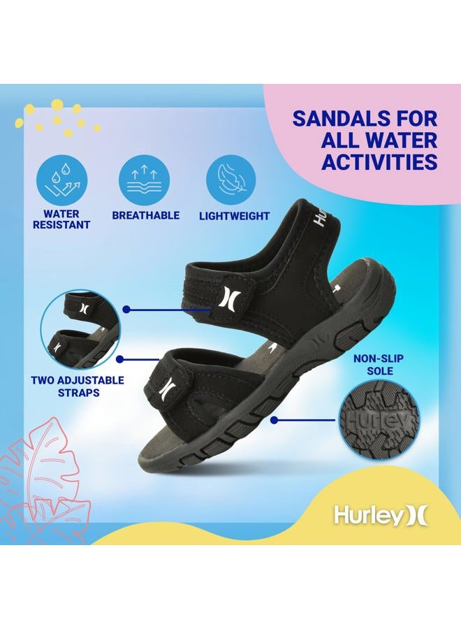 Hurley Loni Toddler Water Shoes, Girls and Boys Open Toe Sandals, Lightweight, Breathable, Kids Water Shoes with Non-Slip Sole and Two Adjustable Straps, Outdoor Toddler Swim Shoes, Black - Image 2