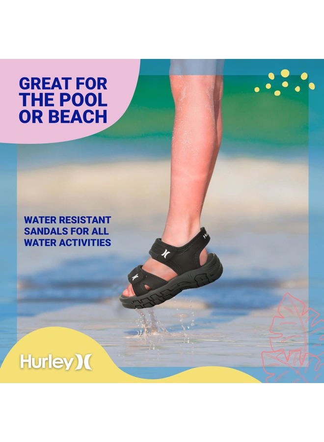 Hurley Loni Toddler Water Shoes, Girls and Boys Open Toe Sandals, Lightweight, Breathable, Kids Water Shoes with Non-Slip Sole and Two Adjustable Straps, Outdoor Toddler Swim Shoes, Black - Image 3