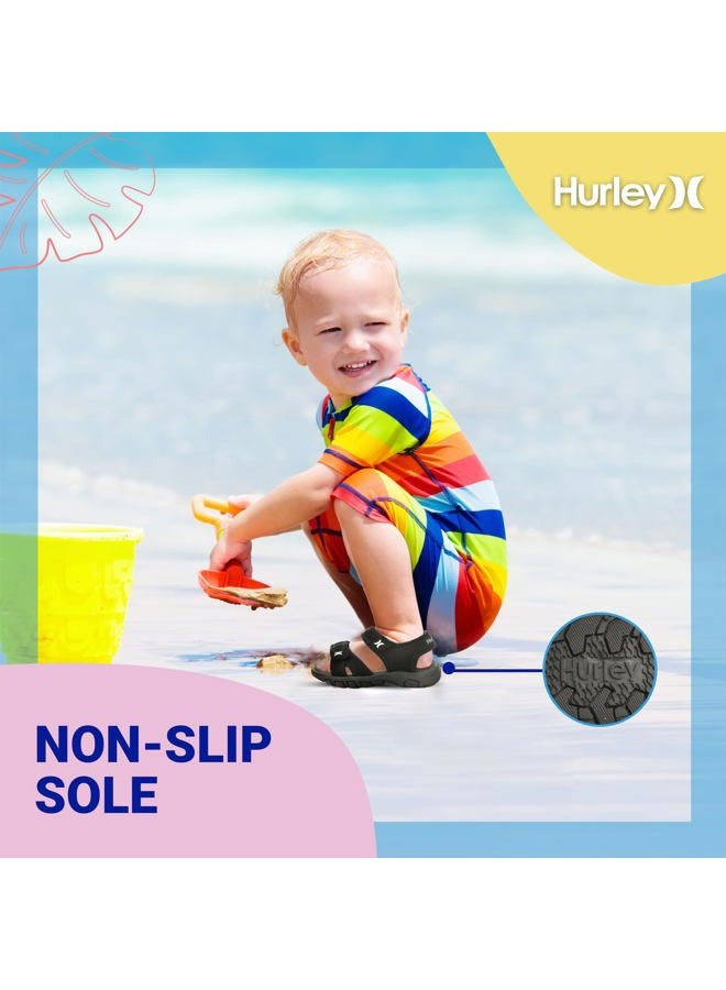 Hurley Loni Toddler Water Shoes, Girls and Boys Open Toe Sandals, Lightweight, Breathable, Kids Water Shoes with Non-Slip Sole and Two Adjustable Straps, Outdoor Toddler Swim Shoes, Black - Image 4