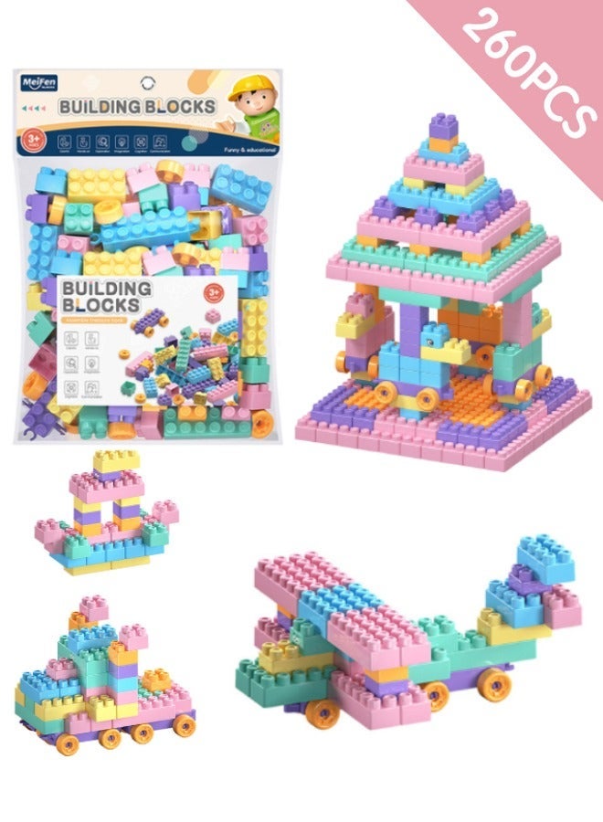 Meifen 260PCS Macaron Color Building Blocks Set Educational STEM Building Toy, Creative Construction Block Toys Set Learning Playset Kit for Boys Girls, Child Brain Development Preschool Kindergarten Toy Age 3+ - Image 1