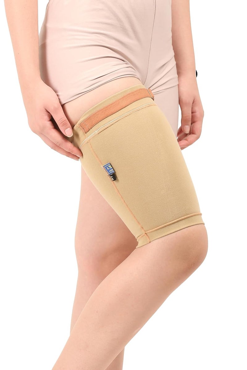 Dermapress Medical Compression Thigh Support Sleeve || MODERATE COMPRESSION || COTTON FABRIC || Groin Support Sleeve || Hamstring Compression Sleeve || Burn recovery || (3XL, Beige) - Image 3
