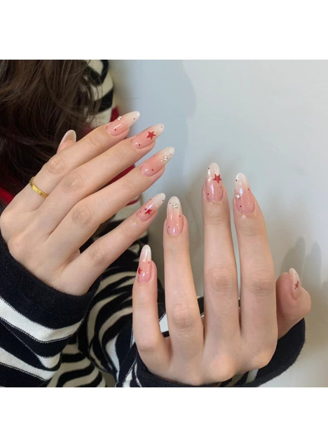 Hot Wearable Nails With Cat-eye Red Stars, High-end Handmade Nail Pieces, Wearable Nail Tips For Trendy Girls