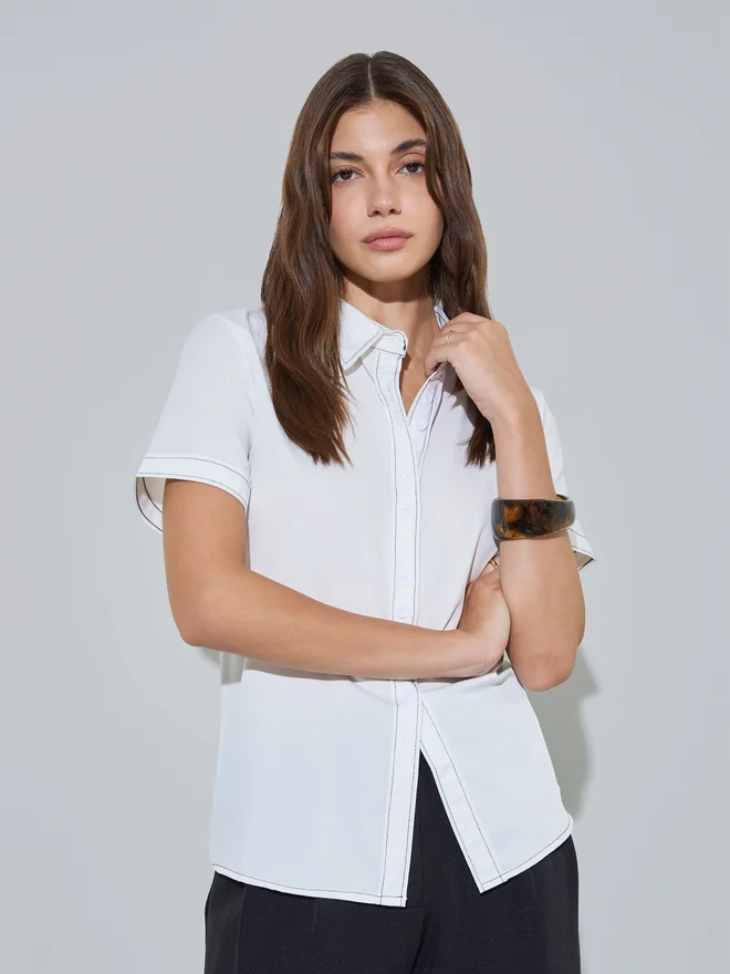 Styli Styli White Short Sleeve Classic Casual Shirt