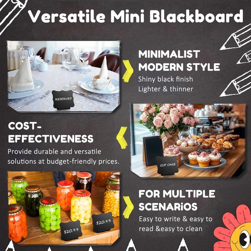 Climberty ® 10 Pcs Mini Chalkboard Signs 10x7.6cm Wavy Edge Erasable Message Boards with 2 Markers for Table Décor Food Labels Buffet Display Party Name Tags - Image 5