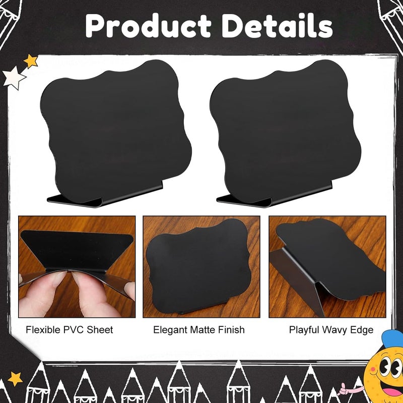 Climberty ® 10 Pcs Mini Chalkboard Signs 10x7.6cm Wavy Edge Erasable Message Boards with 2 Markers for Table Décor Food Labels Buffet Display Party Name Tags - Image 3