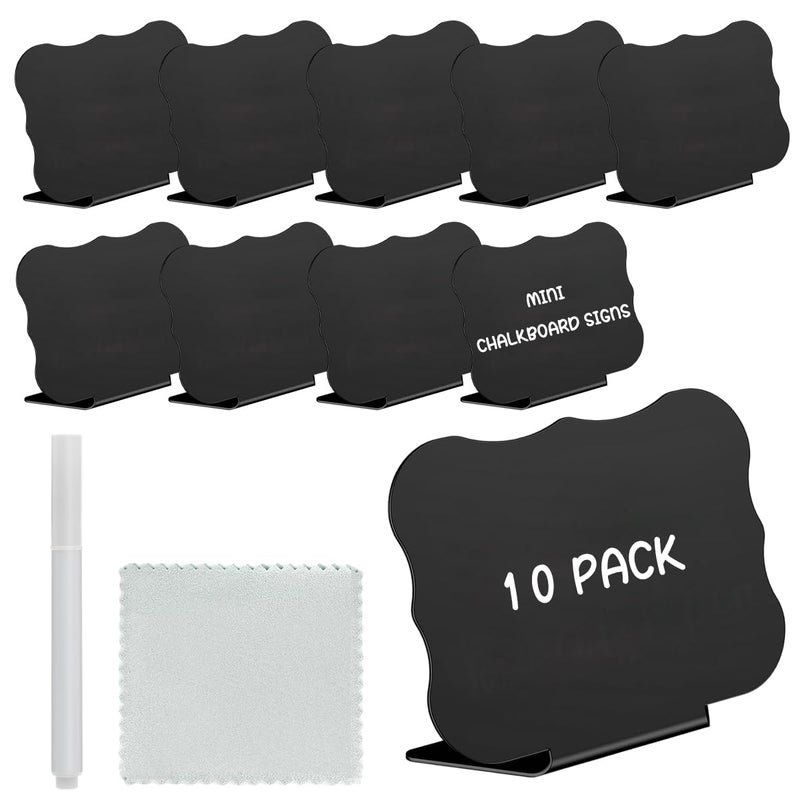 Climberty ® 10 Pcs Mini Chalkboard Signs 10x7.6cm Wavy Edge Erasable Message Boards with 2 Markers for Table Décor Food Labels Buffet Display Party Name Tags - Image 1