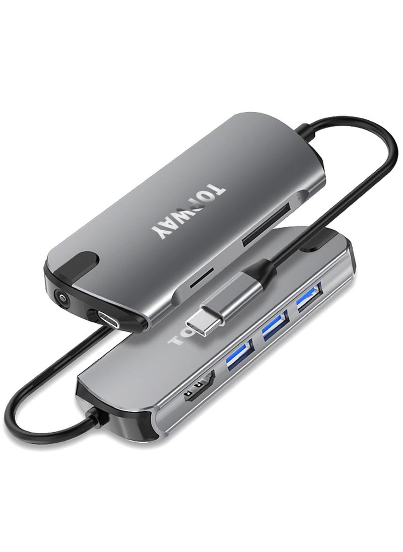 TOPWAY USB C Hub, 8-in-1 Type C Adapter With 4K HDMI Port, 3 USB 3.0 Ports, SD & TF Card Slots，1 PD Quick Charge Port And 3.5mm Headphone Audio Jack  - Image 1