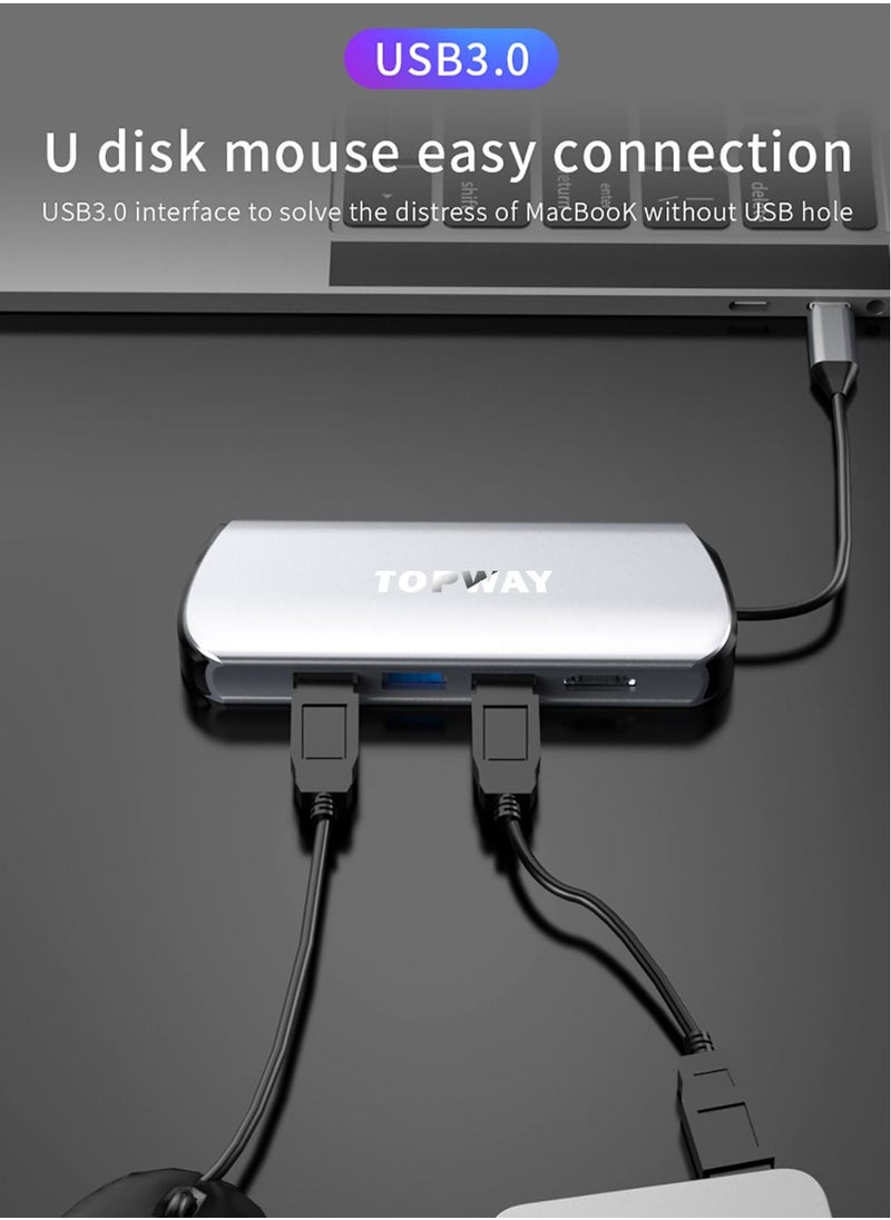 TOPWAY USB C Hub, 8-in-1 Type C Adapter With 4K HDMI Port, 3 USB 3.0 Ports, SD & TF Card Slots，1 PD Quick Charge Port And 3.5mm Headphone Audio Jack  - Image 2
