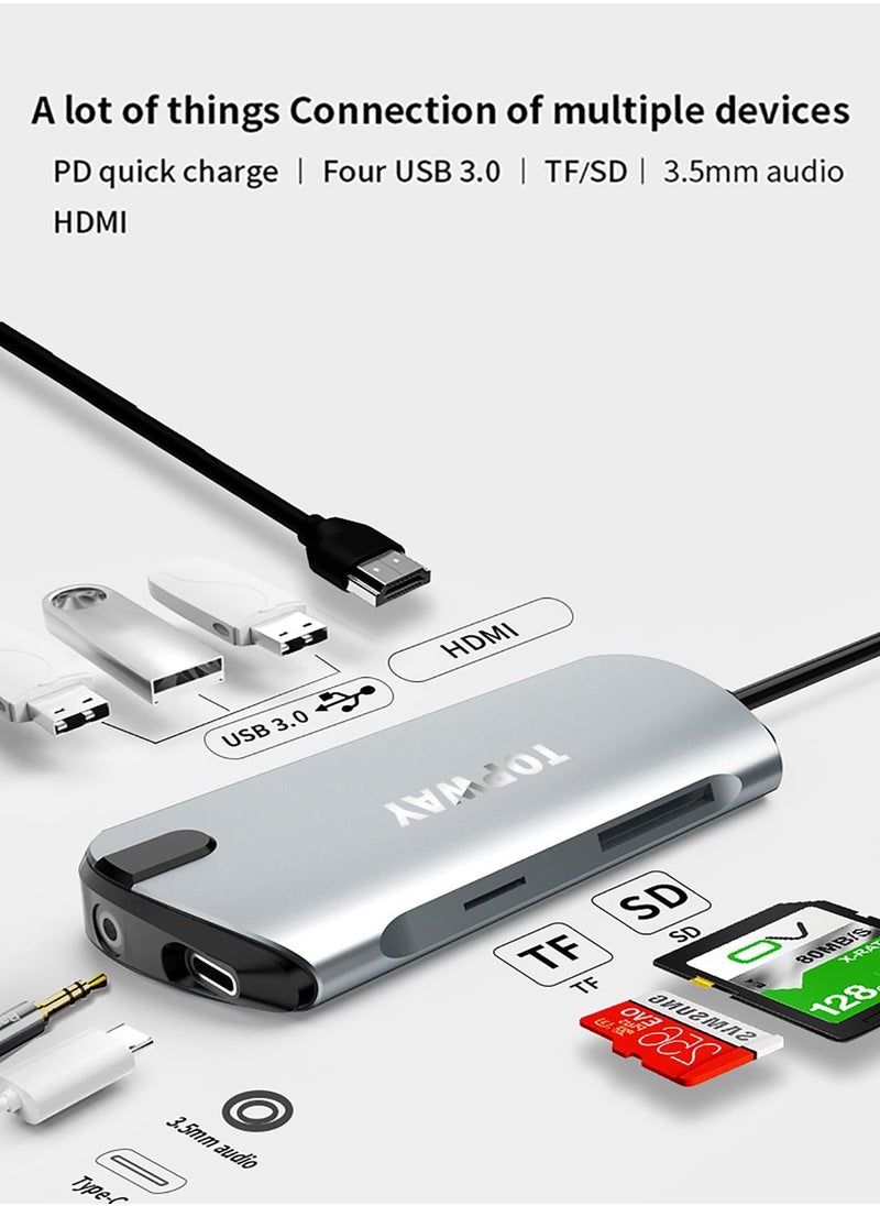 TOPWAY USB C Hub, 8-in-1 Type C Adapter With 4K HDMI Port, 3 USB 3.0 Ports, SD & TF Card Slots，1 PD Quick Charge Port And 3.5mm Headphone Audio Jack  - Image 5