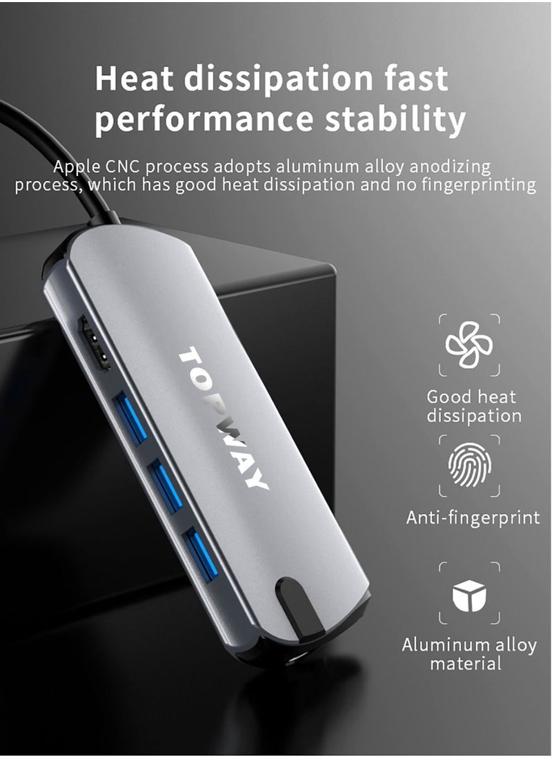 TOPWAY USB C Hub, 8-in-1 Type C Adapter With 4K HDMI Port, 3 USB 3.0 Ports, SD & TF Card Slots，1 PD Quick Charge Port And 3.5mm Headphone Audio Jack  - Image 3