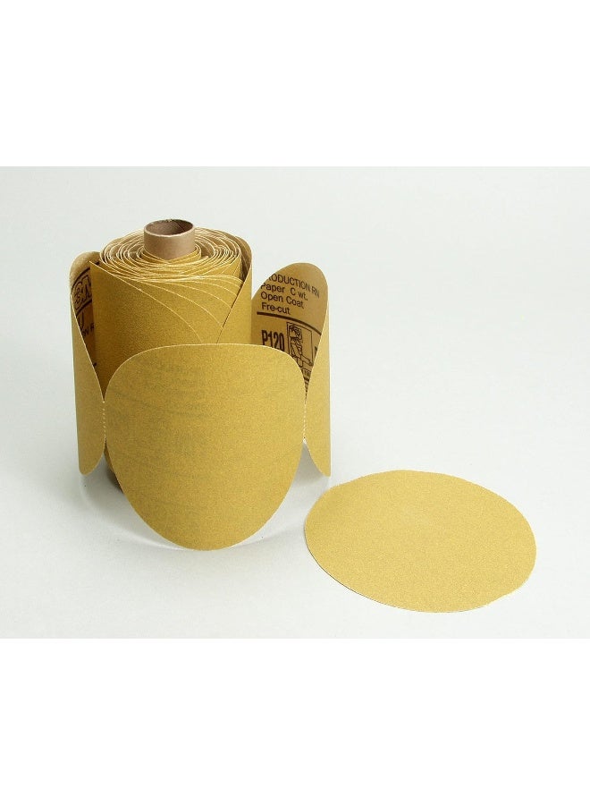 3M Cubitron 3M Stikit Paper Disc Roll 236U, C-weight, Pressure-Sensitive Adhesive (PSA) Attachment, Aluminum Oxide, 5" Diameter, P120 Grit, Gold (Pack of 1) - Image 3