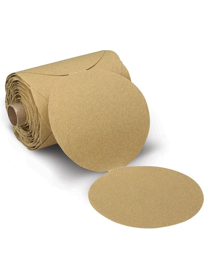 3M Cubitron 3M Stikit Paper Disc Roll 236U, C-weight, Pressure-Sensitive Adhesive (PSA) Attachment, Aluminum Oxide, 5" Diameter, P120 Grit, Gold (Pack of 1) - Image 1