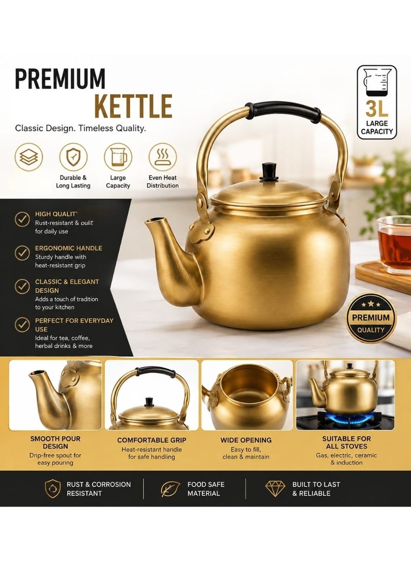 3L Premium Stainless Steel Tea Kettle – Large Capacity Stovetop Teapot with Heat-Resistant Handle | Compatible with Gas, Electric, Ceramic & Induction Cooktops - Image 1