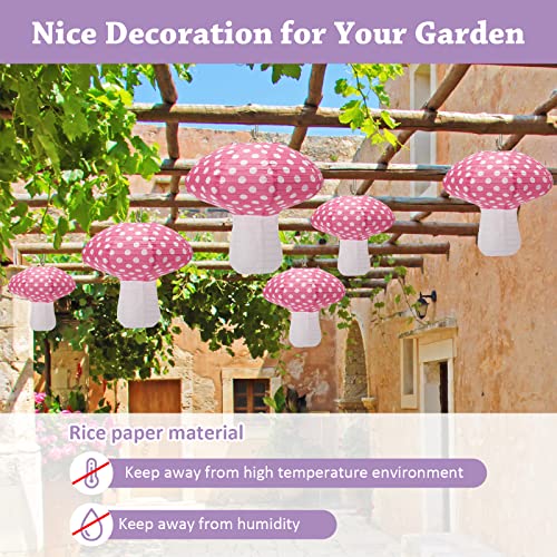Windspeed 4Pcs Mushroom Shaped Paper Lanterns - Large Mushroom Shaped Paper Lanterns For Nursery, Garden, Christmas Party Decoration - 8 inch, 12 inch (Pink) - Image 3