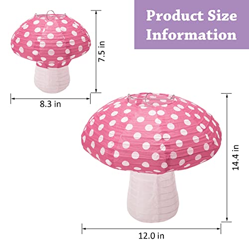 Windspeed 4Pcs Mushroom Shaped Paper Lanterns - Large Mushroom Shaped Paper Lanterns For Nursery, Garden, Christmas Party Decoration - 8 inch, 12 inch (Pink) - Image 2
