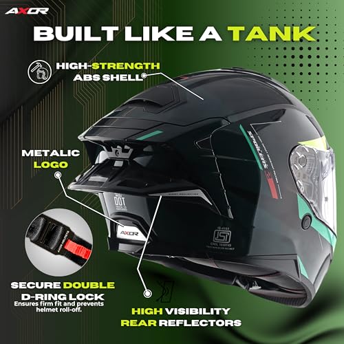 AXOR Brutale Kryptic Dual Spoiler Helmet – Aerodynamic Full Face Design | Certified (ISI, DOT, ECE) | Premium Safety & Comfort- Black Green, Size:S - Image 4