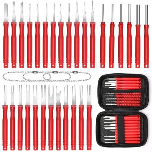Anglekai 304P Terminal Pin Removal Tool Kit Electrical Connector Depinning Tool Terminal Pin Extractor Kit Wire Release Tool for Car Household Devices Red - Image 1