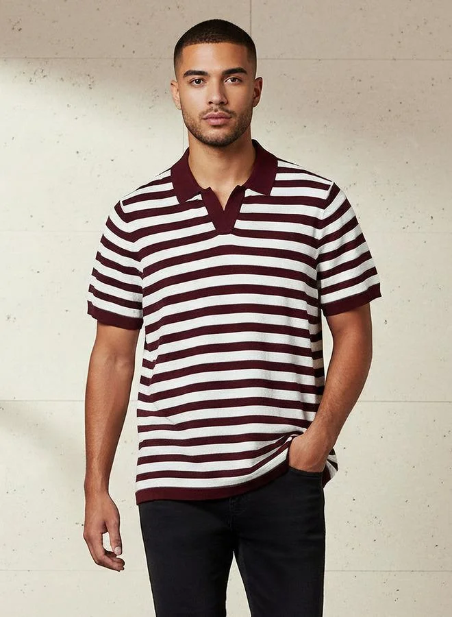 Splash FAV Men Short Sleeves Striped Johnny Collar Polo T-shirt