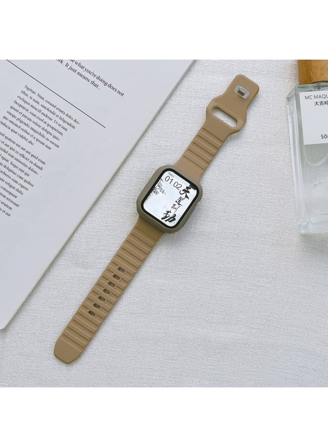 Suitable For Apple Watch Strap For Apple Watch6/5/4/3/2/1 Diamond Wave Pattern Plus Protective Case Silicone Case-Color:Khaki-Appearance Size:40mm