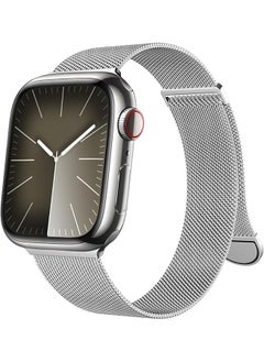 Replacement Band for Apple Watch 49mm 45mm 44mm 42mm，Magnetic Metal Stainless Steel Mesh Loop Strap for Women and Men