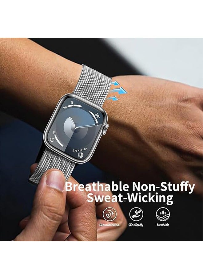 Generic - Replacement Band for Apple Watch 49mm 45mm 44mm 42mm，Magnetic Metal Stainless Steel Mesh Loop Strap for Women and Men - Image 1