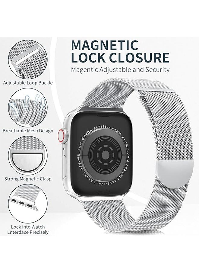 Generic - Replacement Band for Apple Watch 49mm 45mm 44mm 42mm，Magnetic Metal Stainless Steel Mesh Loop Strap for Women and Men - Image 1