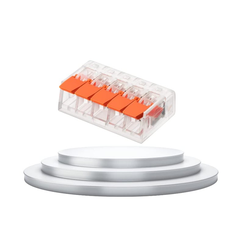 Nidy 5Pcs Compact Lever Wire Nut Connector 5 Port Splicing Wire Connector Universal Quick Wiring Cable Connection Pushin Conductor Terminal Block Reusable CE RoHS Certified 2412 AWG - Image 1