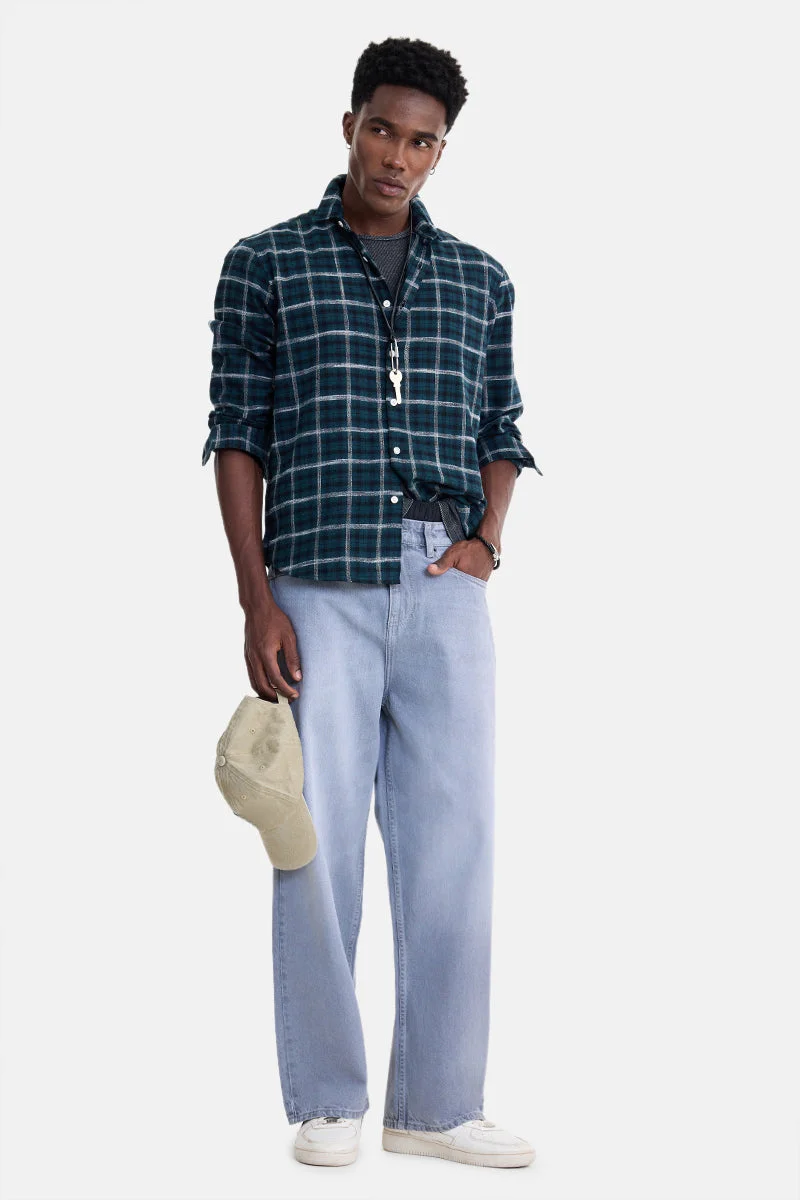 SNITCH Navy Blue Checkered Long Sleeve Regular Fit Shirt